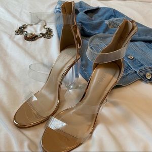 Rose gold clear strap heels